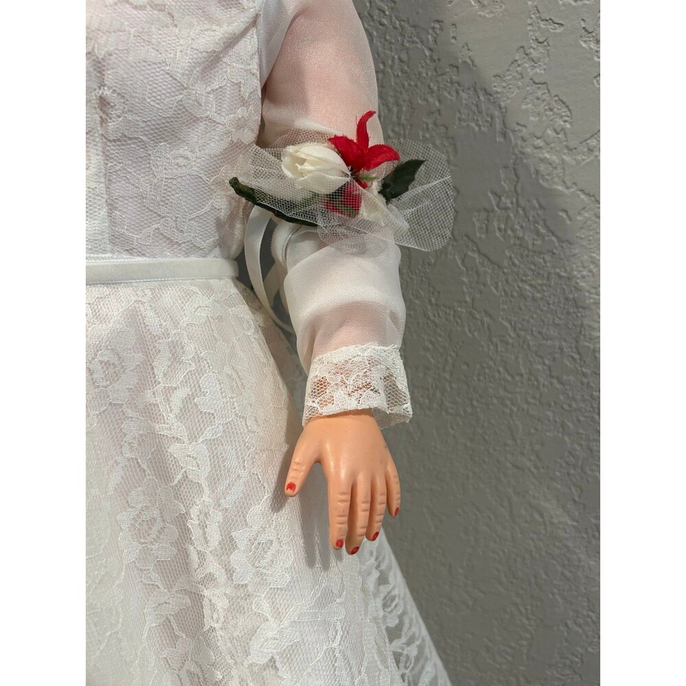 Vintage Bride Doll 28” tall White Lace Dress Corsage Plastic Body 1950s - Picture 2 of 11